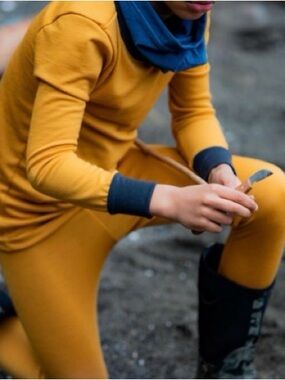 🐑 Hidden Sheep 100% Merino Wool Base Layer - Marigold Sun - Size Small 4-6 Years